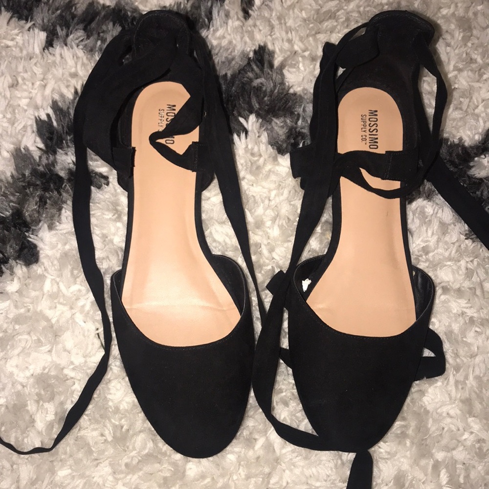 Black flats with ankle ties